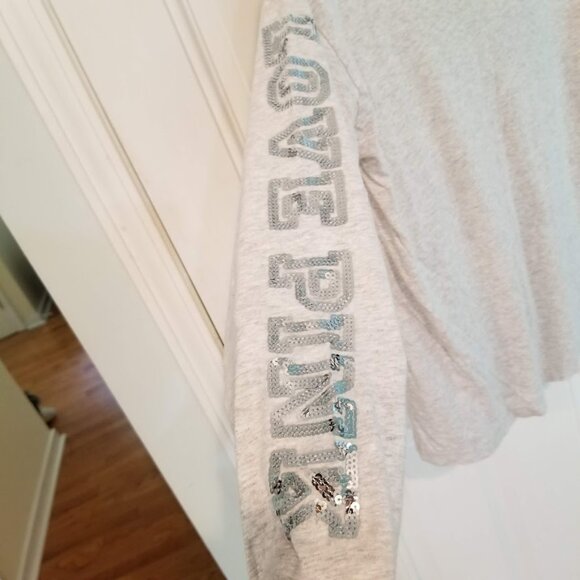 Victoria Secret PINK Bling Sequin Gray floral print long sleeve tshirt, Sz Small - Picture 8 of 12